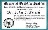 Buddhism Course through the universal life church.